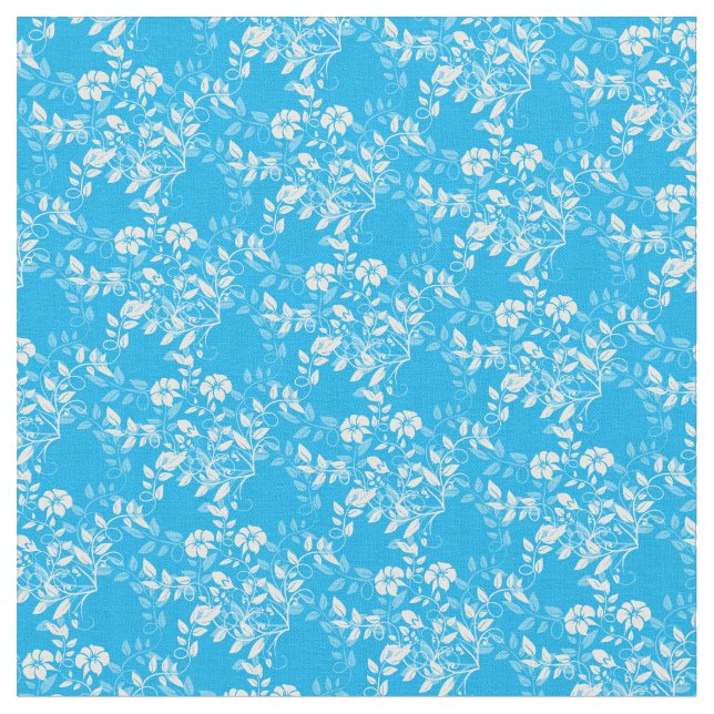 Anpassningsbar Fabric-Turcouise & White Blommigt Tyg (Närbild)