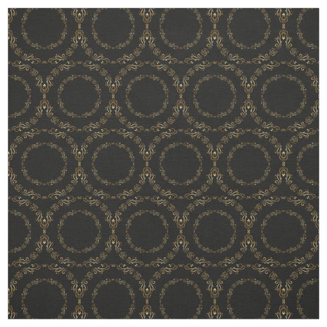 Anpassningsbar Fabrics-Black & Guld Blommigt Circl Tyg (Provkarta)