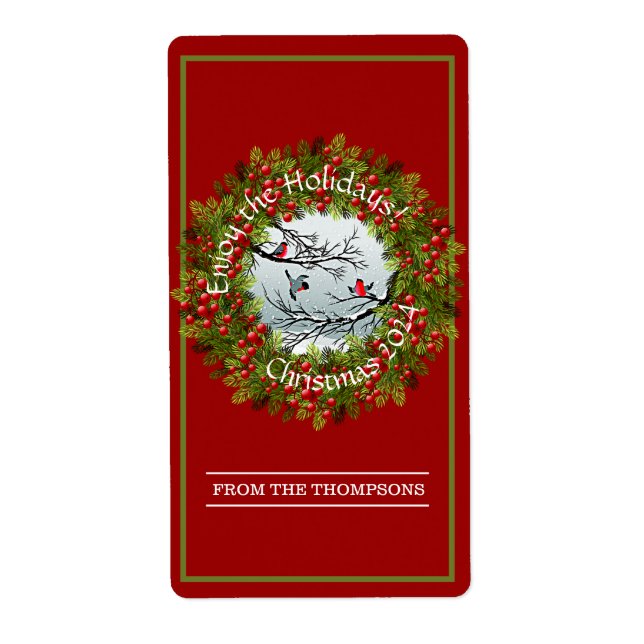 Anpassningsbar Fåglar i rödbärer i Snö Gräs i Nål Fraktsedel (Framsidan)