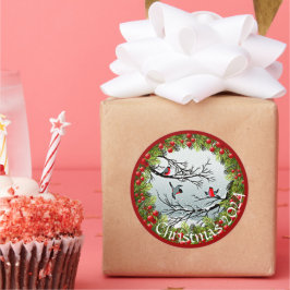 Anpassningsbar Fåglar i rödbärer i Snö Gräs i Nål Runt Klistermärke