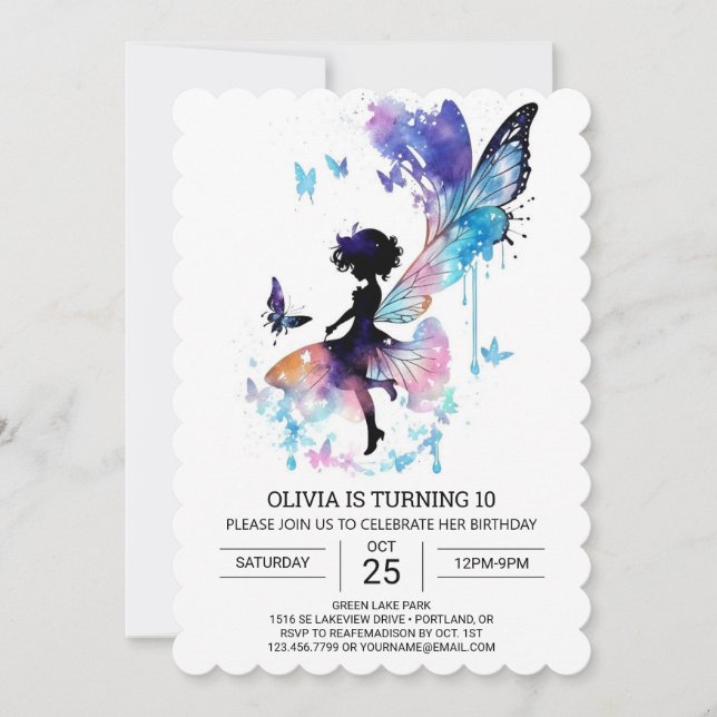 Anpassningsbar Fairy Garden Birthday Inbjudningar (Framsida)