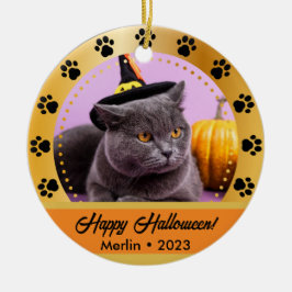 Anpassningsbar Fall Halloween Photo Namn Year Pet  Julgransprydnad Keramik