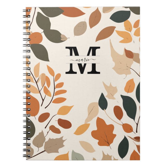 Anpassningsbar Fall Monogram Blommigt Personlig Anteckningsbok (Framsidan)
