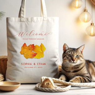 Anpassningsbar Fall Wedding Welcome Bag Two Löv Tygkasse