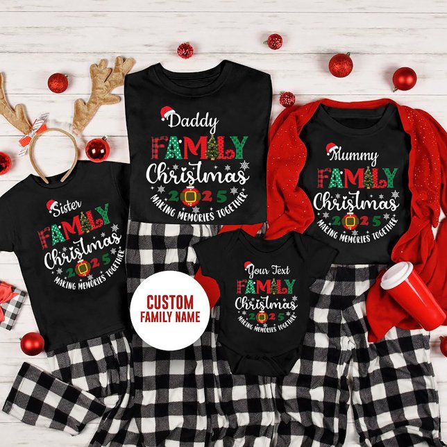 Anpassningsbar Familj Jul 2025 T-Shirt (Cutom Family Christmas 2025)
