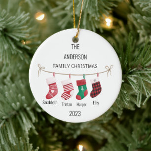 Anpassningsbar Familj med fyra lager Namn och jul Julgransprydnad Keramik