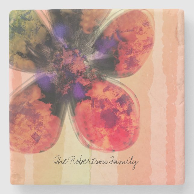 Anpassningsbar Familj Namn Guld Ro Blommigt Abstra Stenunderlägg (Framsidan)