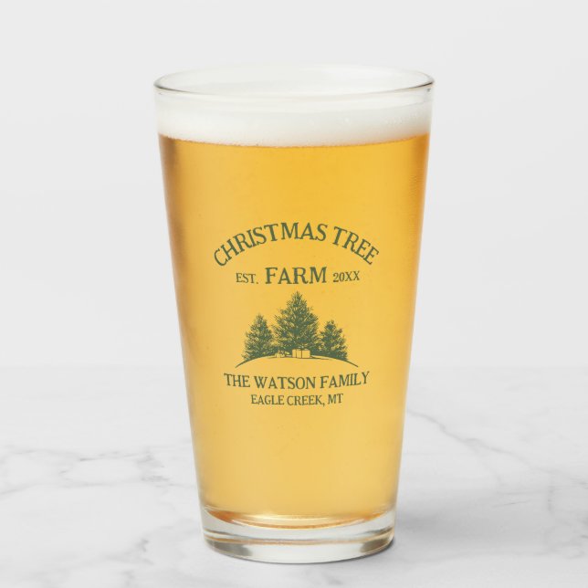 Anpassningsbar Familj Namn Julgran Farm Retro Glaskopp (Framsida fylld)