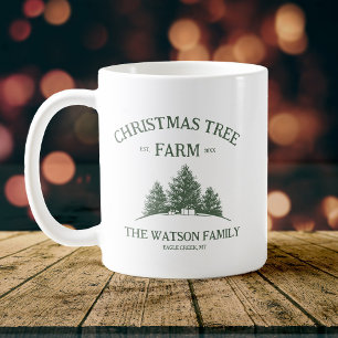 Anpassningsbar Familj Namn Julgran Farm Retro Kaffemugg