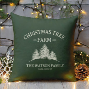 Anpassningsbar Familj Namn Julgran Farm Retro Kudde