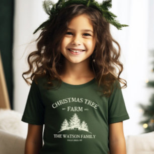 Anpassningsbar Familj Namn Julgran Farm Retro T Shirt