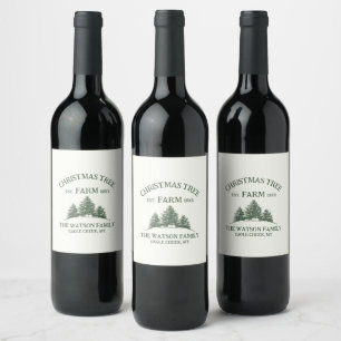 Anpassningsbar Familj Namn Julgran Farm Retro Vinflaska Etikett