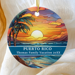Anpassningsbar Familj Puerto Rico Resa Faux-glaset Julgransprydnad Keramik