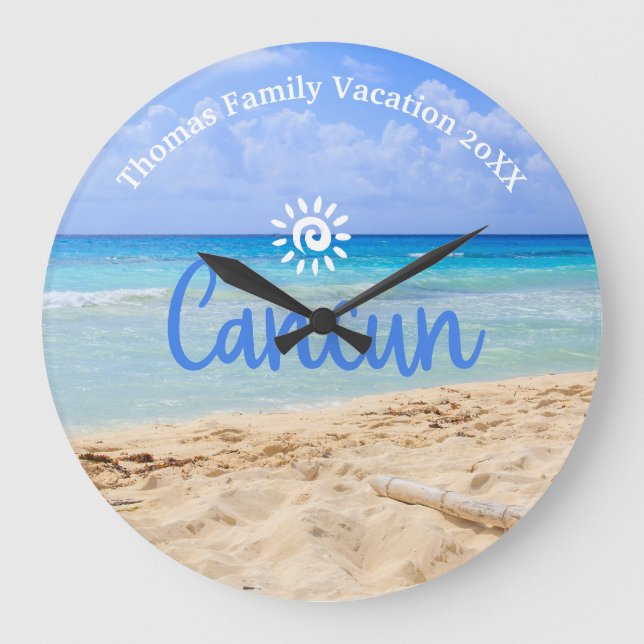 Anpassningsbar-familjen Cancun Beach Vacation Stor Klocka (Framsida)