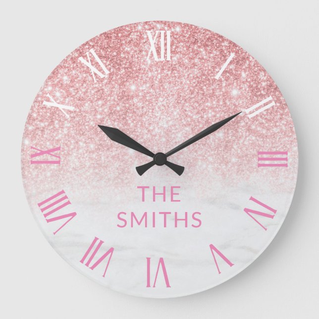 Anpassningsbar Familjen Namn Ro Guld Glitter och M Stor Klocka (Framsida)