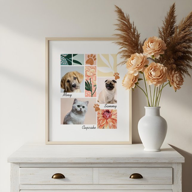 Anpassningsbar-familjen och Pet Photo Collage Pet- Fototryck (Custom Family & Pet Photo Collage Pet Theme)