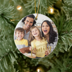 Anpassningsbar FAMILY 2 Photo Guld Script Keepsak Julgransprydnad Keramik