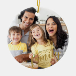 Anpassningsbar FAMILY 2 Photo Guld Script Keepsak Julgransprydnad Keramik