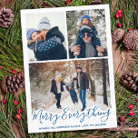 Anpassningsbar Family 3 Photo Collage Merry Allt Julkort<br><div class="desc">Inledning av våra helgdagskort, perfekt för att sprida glädje och glädje i julhelgen! Vår enkla och moderna design innehåller frasen "Merry All Lycklig Always" i ett fet och snyggt teckensnitt. Kortet är designat för att visa en familj bild, skapar det som ett underbart sätt att dina semesterhälsningar med nära och...</div>