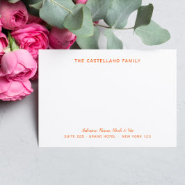 Anpassningsbar Family Adress Cursive Namn ORANGE Anteckningskort