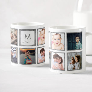 Anpassningsbar Family Baby Photo Collage Monogram Kaffemugg