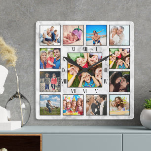 Anpassningsbar Family Baby Photo Elegant Marble Ke Fyrkantig Klocka