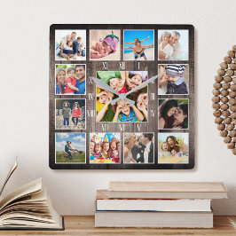 Anpassningsbar Family Baby Photo Rustic Farmhouse  Fyrkantig Klocka