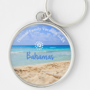 Anpassningsbar Family Bahamas Beach Vacation Rund Silverfärgad Nyckelring