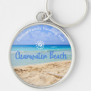 Anpassningsbar Family Clearwater Beach Vacation Rund Silverfärgad Nyckelring