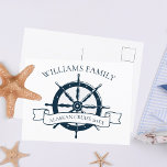 Anpassningsbar Family Cruise Frakt Nautical Vacati Vykort<br><div class="desc">Chic anpassningsbar sommarsemestervykort för din strandkryssning på havet med en marin blå styrratt. Den här nautiska planen är perfekt för speciella resa. Anpassa med ditt efternamn och år.</div>
