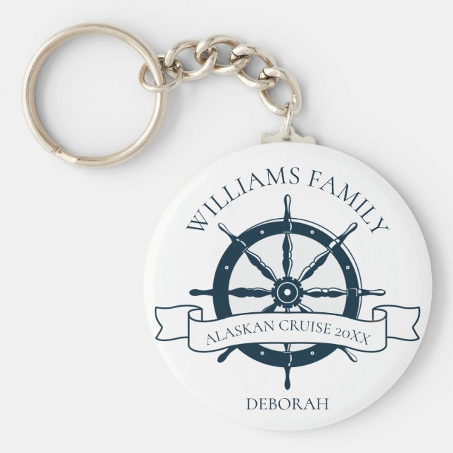 Anpassningsbar Family Cruise Frakt Nautical Wheel  Nyckelring (Framsidan)