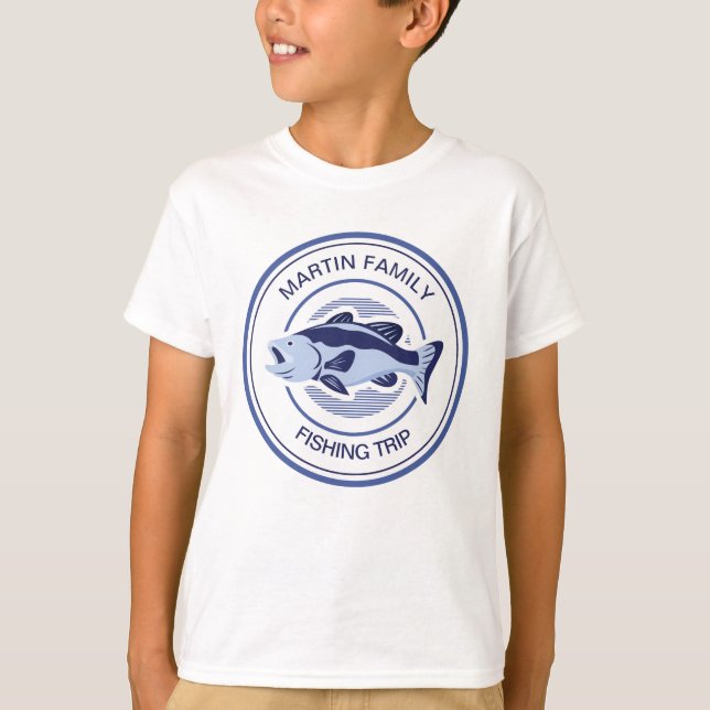 Anpassningsbar Family Fishing Resa Blue Sjö Bass K T Shirt (Framsida)