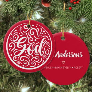 Anpassningsbar Family God-Helgdag, Religiösa Red Julgransprydnad Keramik