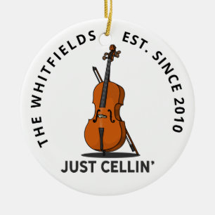Anpassningsbar Family Just Cellin Cello Fiddle Mus Julgransprydnad Keramik