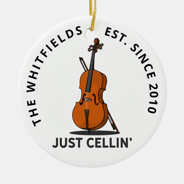 Anpassningsbar Family Just Cellin Cello Fiddle Mus Julgransprydnad Keramik (Framsidan)