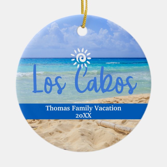 Anpassningsbar Family Los Cabos Vacation-jul Julgransprydnad Keramik (Framsidan)