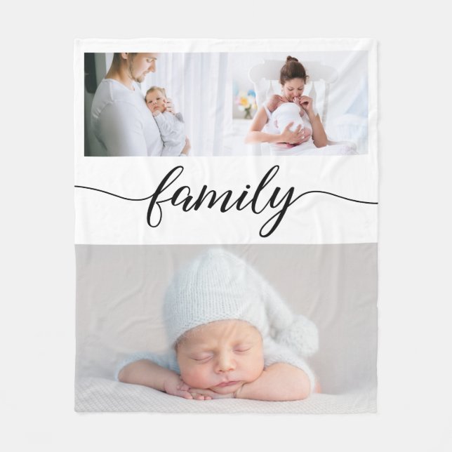 Anpassningsbar Family Modern elegant Script Photo  Fleecefilt (Framsidan)