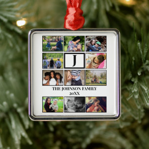 Anpassningsbar Family Monogram 11 Photo Collage Julgransprydnad Metall