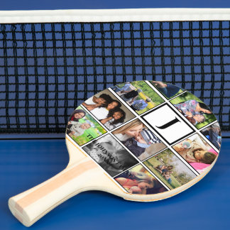 Anpassningsbar Family Monogram 11 Photo Collage Pingisracket