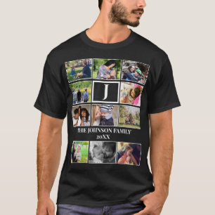 Anpassningsbar Family Monogram 11 Photo Collage T Shirt