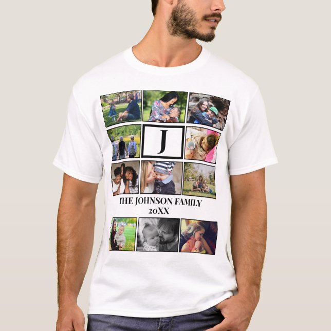 Anpassningsbar Family Monogram 11 Photo Collage T Shirt (Framsida)