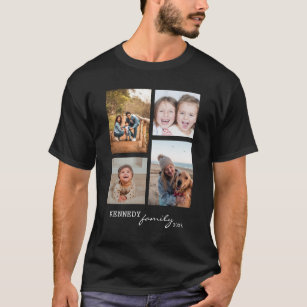 Anpassningsbar Family Namn 4 Photo Collage Black T Shirt
