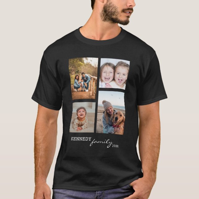 Anpassningsbar Family Namn 4 Photo Collage Black T Shirt (Framsida)