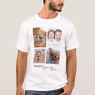 Anpassningsbar Family Namn 4 Photo Collage White T Shirt