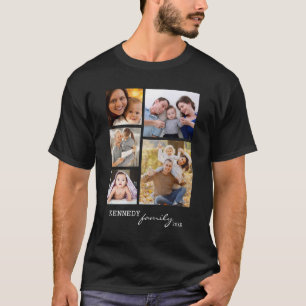 Anpassningsbar Family Namn 5 Photo Collage Black T Shirt