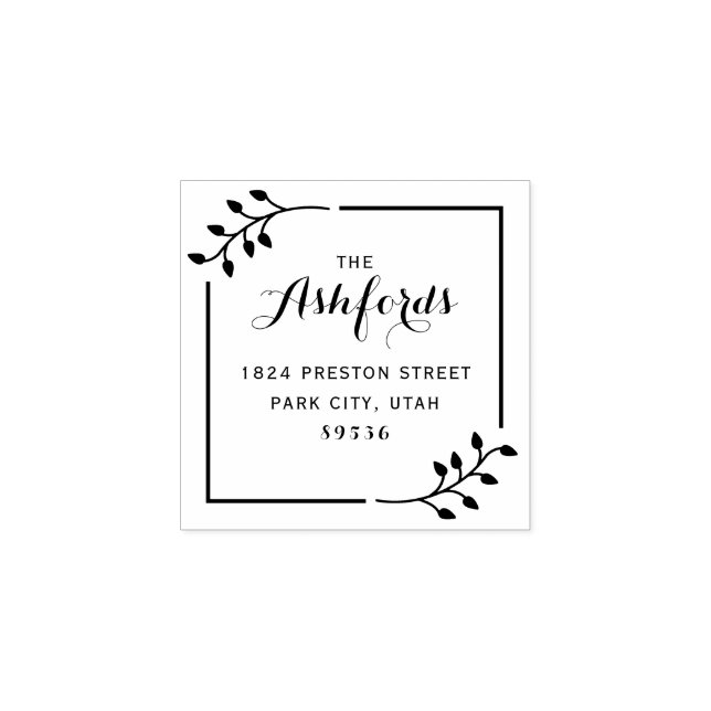 Anpassningsbar Family Namn Foliage Corners Returad Stämpel (Tryck)