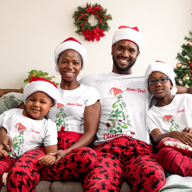 Anpassningsbar Family Namn Julgran Santa T-Shirt (Skapare uppladdad)