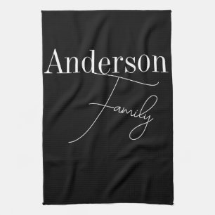 Anpassningsbar Family Namn Modern Black and White Kökshandduk