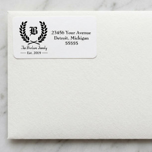Anpassningsbar Family Namn Monogram-Adressetikette Adressetikett
