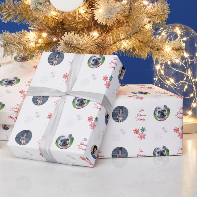 Anpassningsbar Family Namn och 5 Photo Collage Pet Presentpapper (Helgdagar)